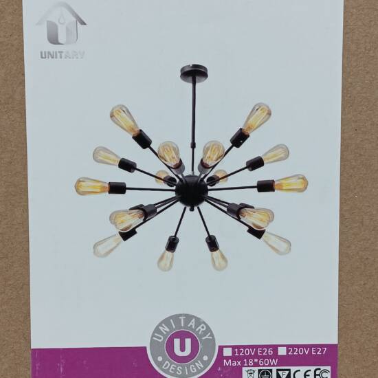 UNITARY BRAND 18 LIGHT CHANDELIER BLACK FINISH