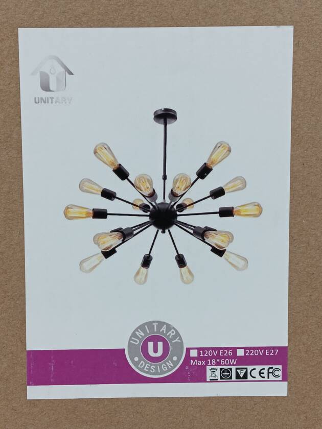 UNITARY BRAND 18 LIGHT CHANDELIER BLACK FINISH